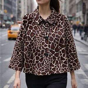 Randy Kemper giraffe animal leopard print crushed velvet collared blazer 4